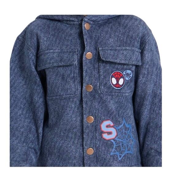 Spiderman knit denim snap button up hoodie jacket size 2T - Picture 3 of 6
